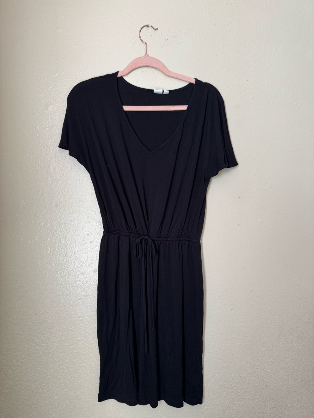 GAP Black V-Neck Drawstring Mini Dress